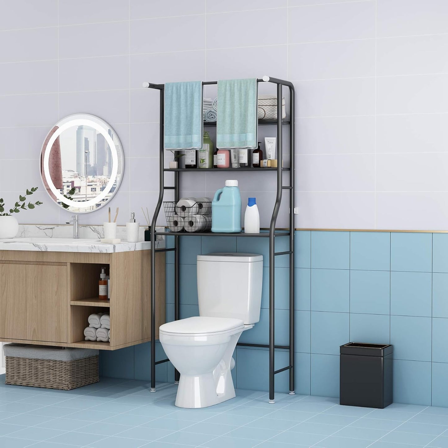 3-Tier Over The Toilet Rack,Bathroom Shelf Space Saver,Corner Stand Storage Organizer