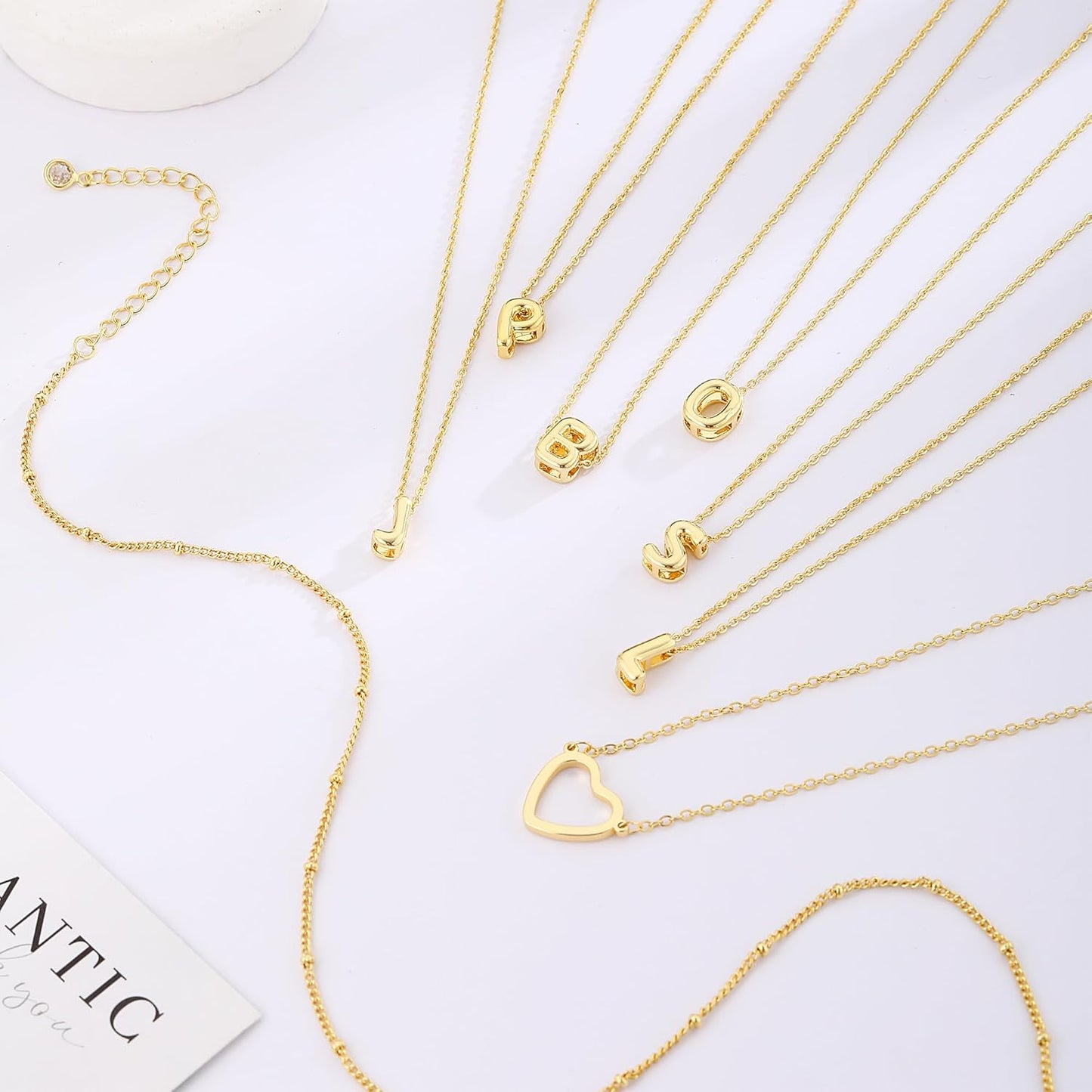 14K Gold Plated Initial Necklace, Layered Heart & A-Z Letter Personalized Gift for Women