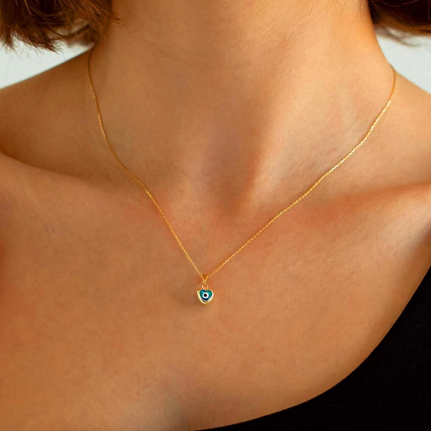 Evil Eye Necklace: 14K Gold Plated Blue CZ Diamond Boho Pendant for Women, Protection Gift