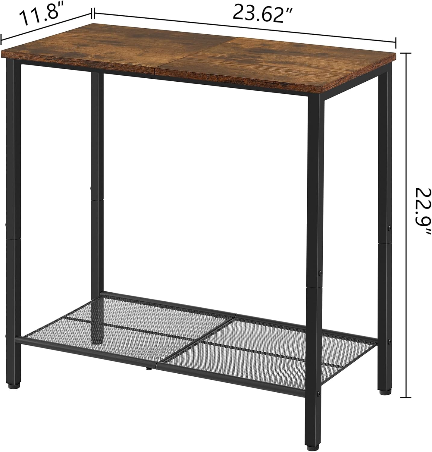 2 Tier End Table, Sofa Side Table, Slim Nightstand for Small Spaces, Metal Frame