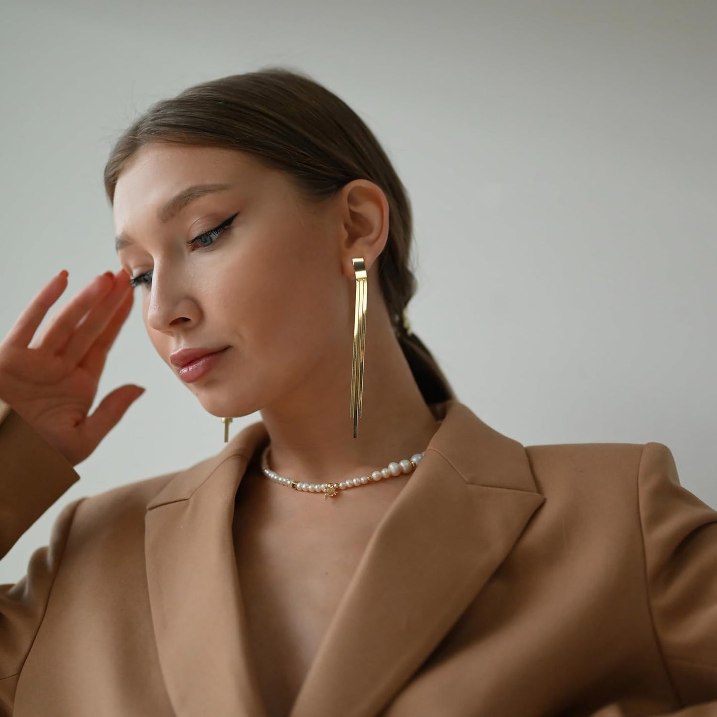 Long Tassel Dangle Drop Earrings, Silver/Gold Cz Chain Earrings for Women Fringe Geometric Bar Drop Formal Earrings Prom Party Lightweight Jewelry Gifts
