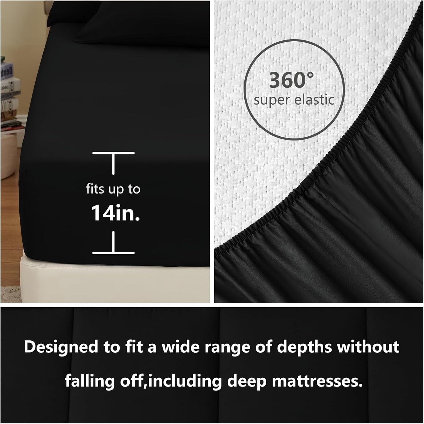 Queen Comforter Set Black, 7 count Bed in a Bag, All Season Bedding Sets
