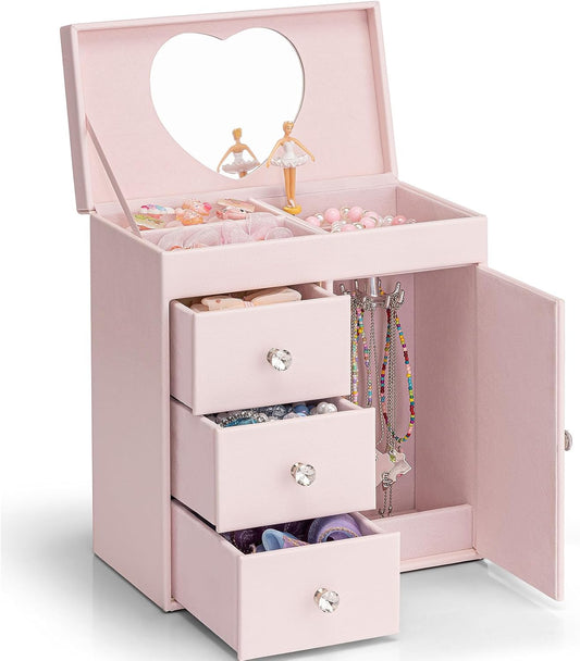 Musical Jewelry Box Girls, with Ballerina for Birthday Bedroom Decor, 4 Layer Girl Jewelry Gifts