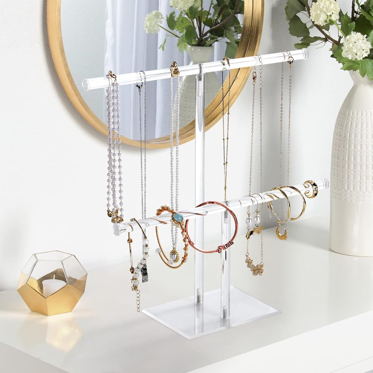 Jewelry Stand Necklace Holder, Acrylic Jewelry Display Holder, Necklace and Bracelet Hanging Organizer