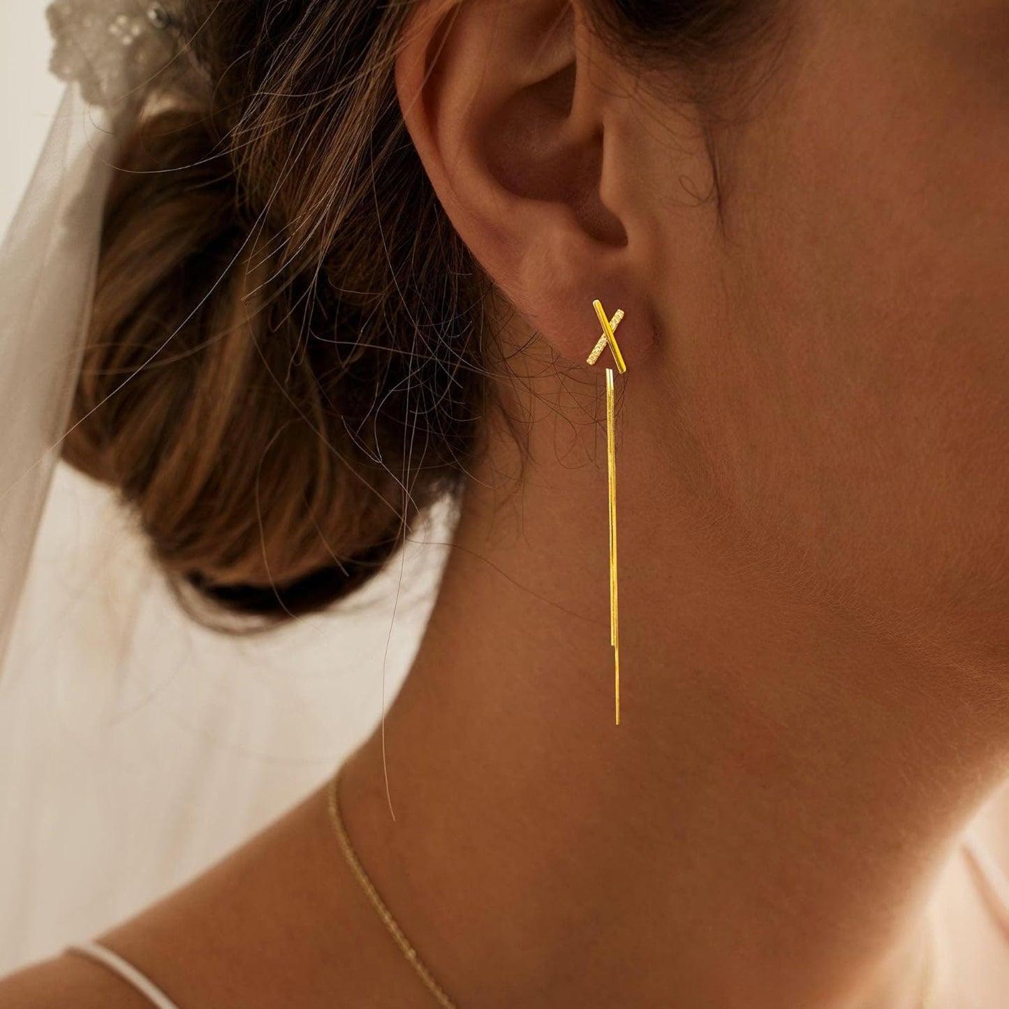Gold Earrings for Women Trendy, Simple Dainty 14K Gold Plated Paperclip Square Chain Link Dangle Pin Stud Huggie Earrings Lightweight