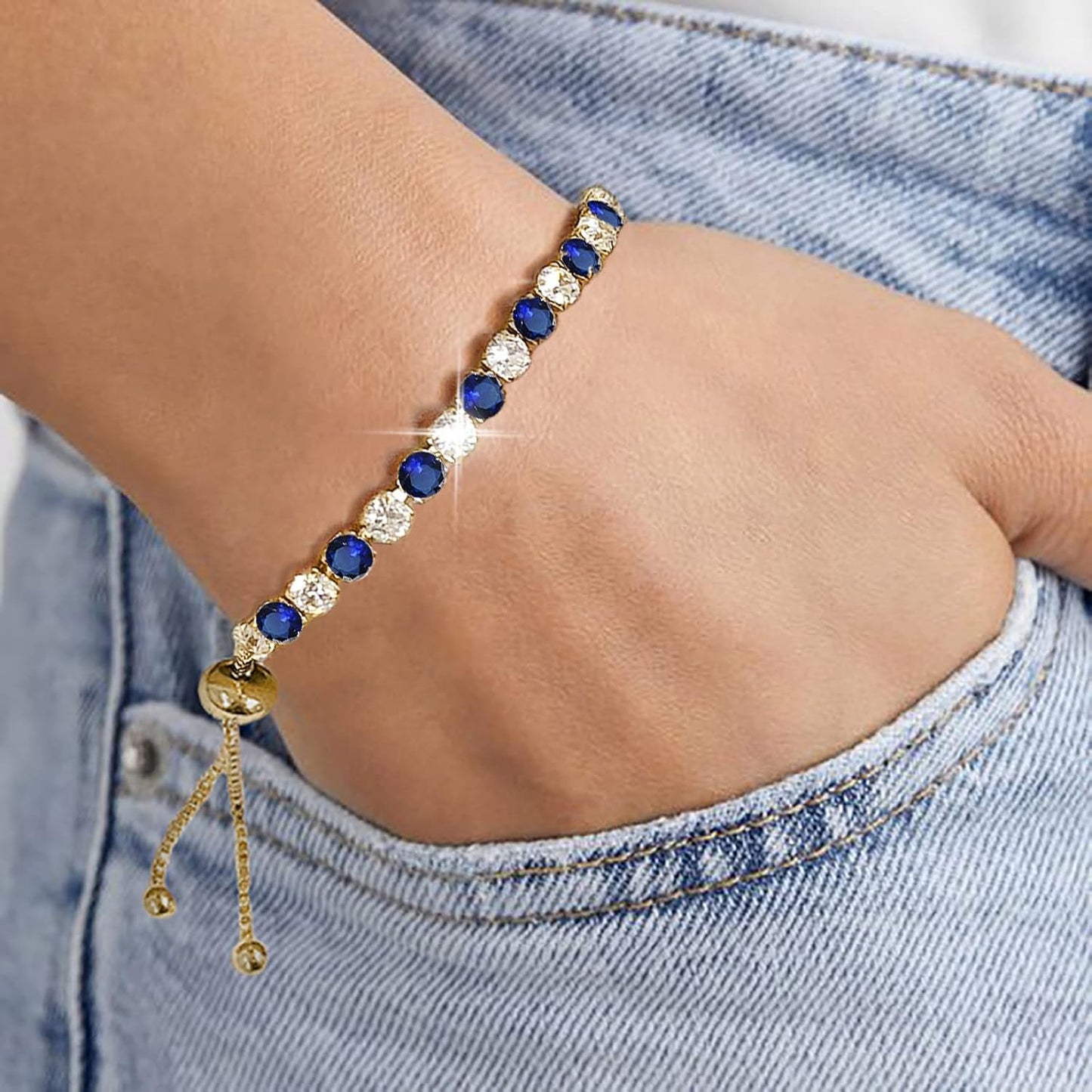 Tennis Bracelets for Women White Gold Plated Diamond AAA+ Cubic Zirconia CZ Dainty Classic Adjustable Slider