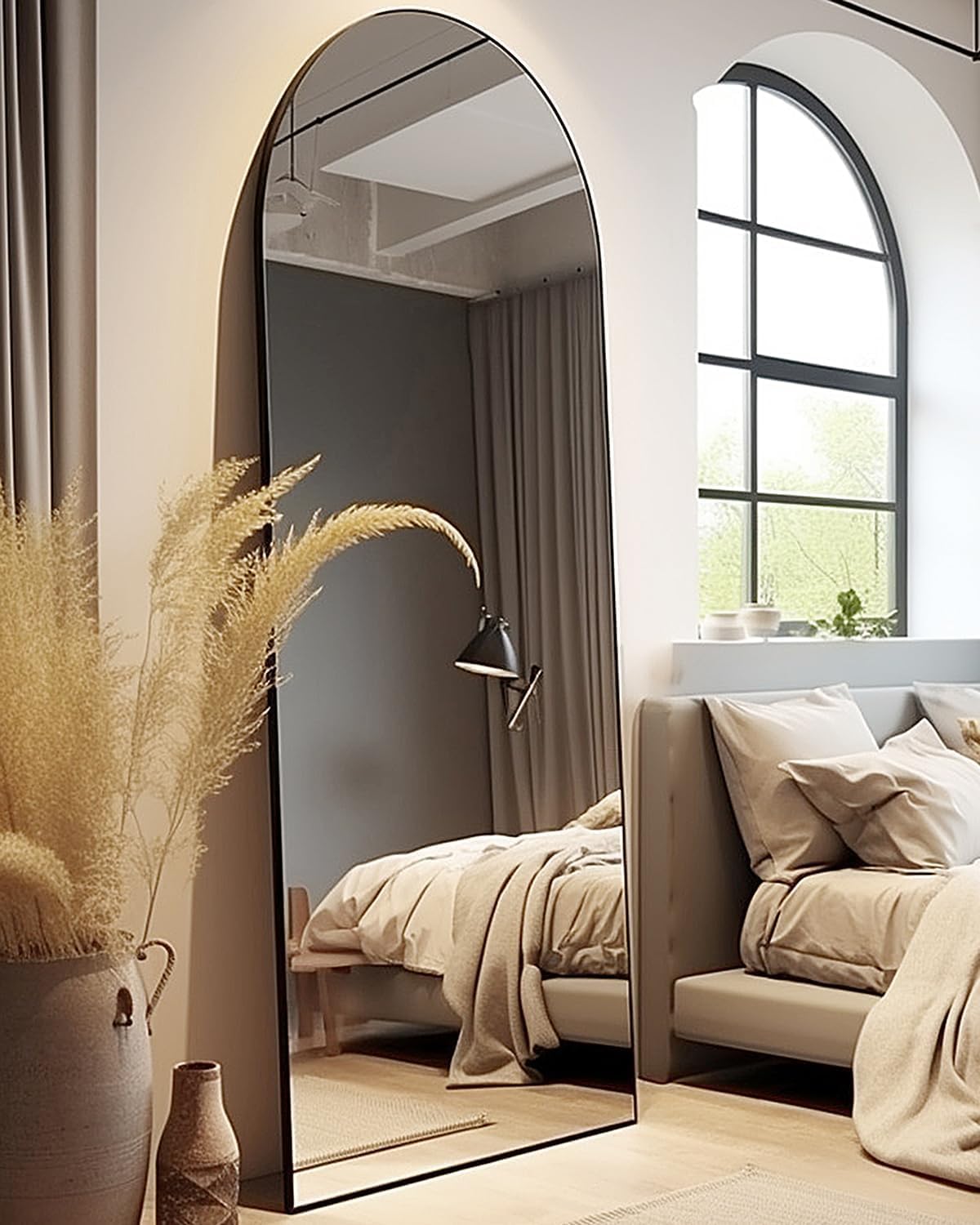 Arched Mirror - Full Length, Standing or Wall Mounted, 58"18", Aluminum Frame - Gold