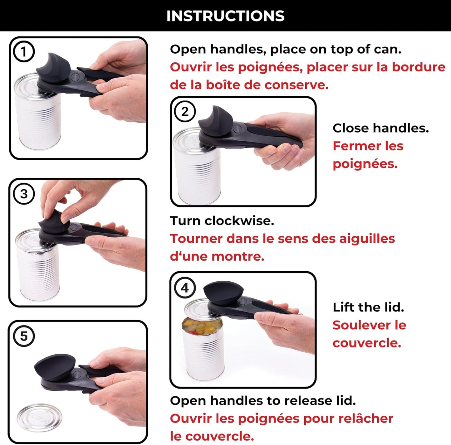 Can Opener - Safe No-Sharp-Edge Design, Holds Lid - Heavy Duty Comfort Grip
