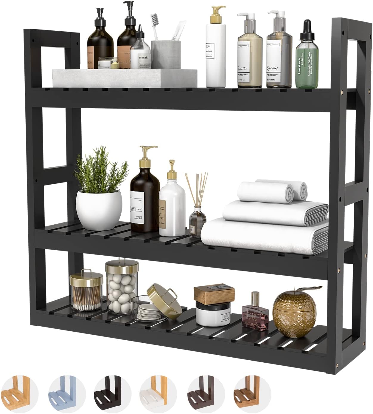Bathroom Shelves Over Toilet Storage - 3 Tier Wall Mounted Bamboo Bathroom Shelf Organizer