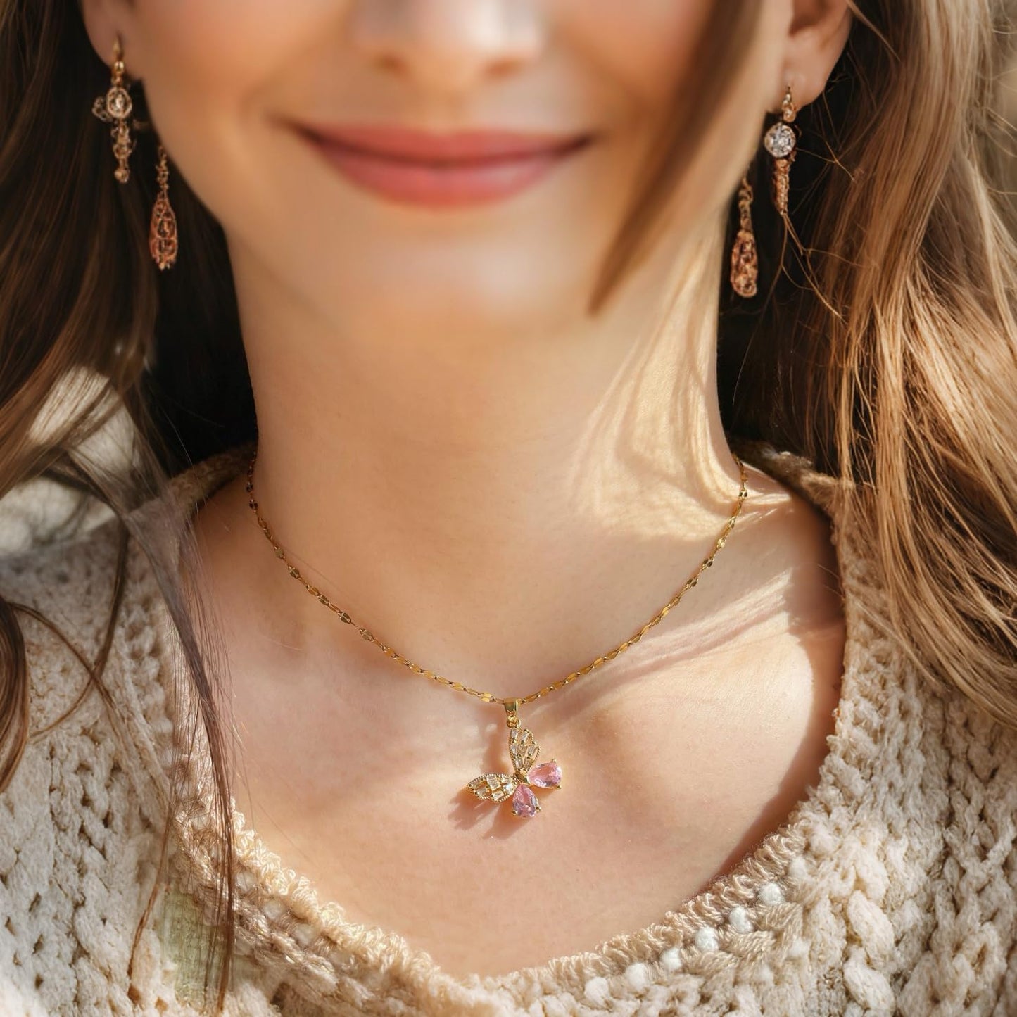 Gold Butterfly Necklace for Women - Dainty Gold Pendant Necklaces Cubic Zirconia Necklace, Butterfly Jewelry Gifts for Women, Teen Girls