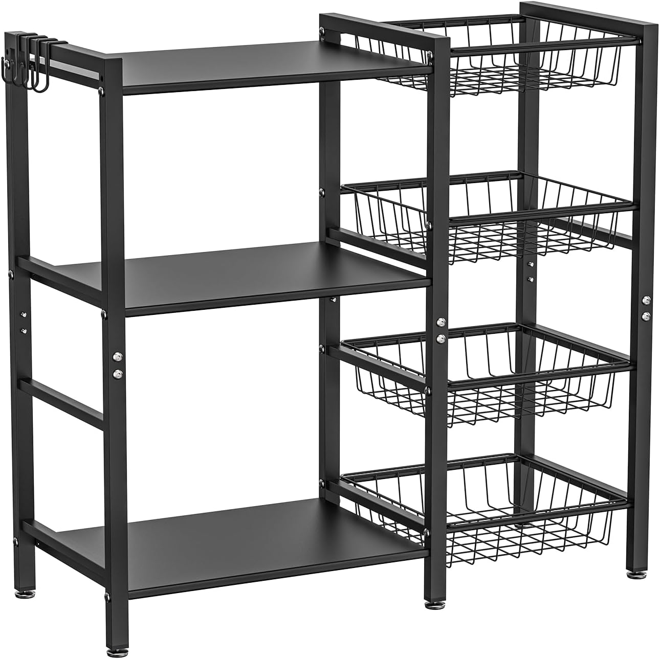 Storage Rack Kitchen Baker's Rack - 3 Tiers 4 Baskets, with Steel Mesh Baskets