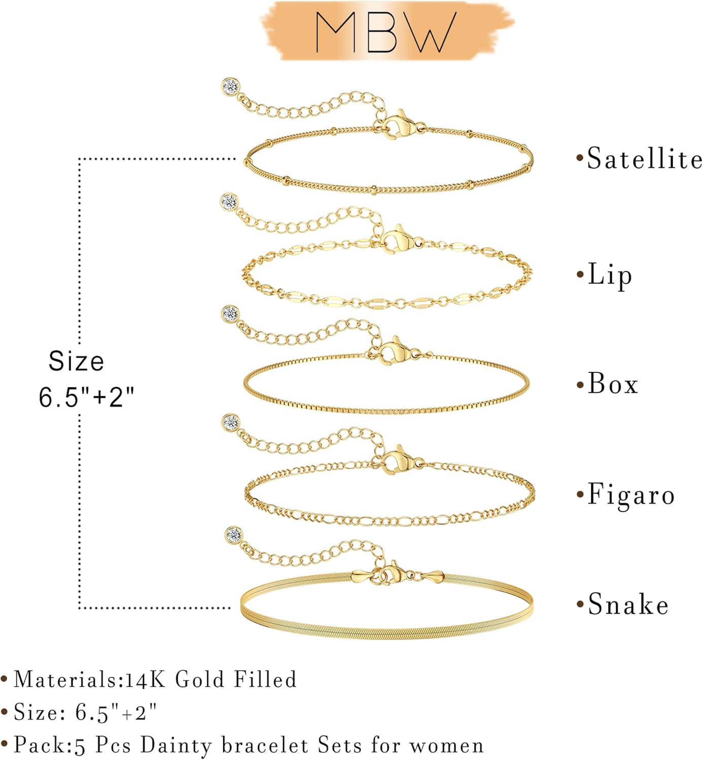 Gold Bracelets for Women, 14K Dainty Gold Plated Stackable Bracelets for Women Trendy Waterproof CZ Tennis Bracelet