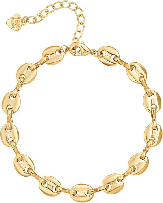 18k Gold Plated Personalized Chunky Cuban Oval Link Chain Bracelets for Men Toggle Rope Bracelet Jewelry for Women