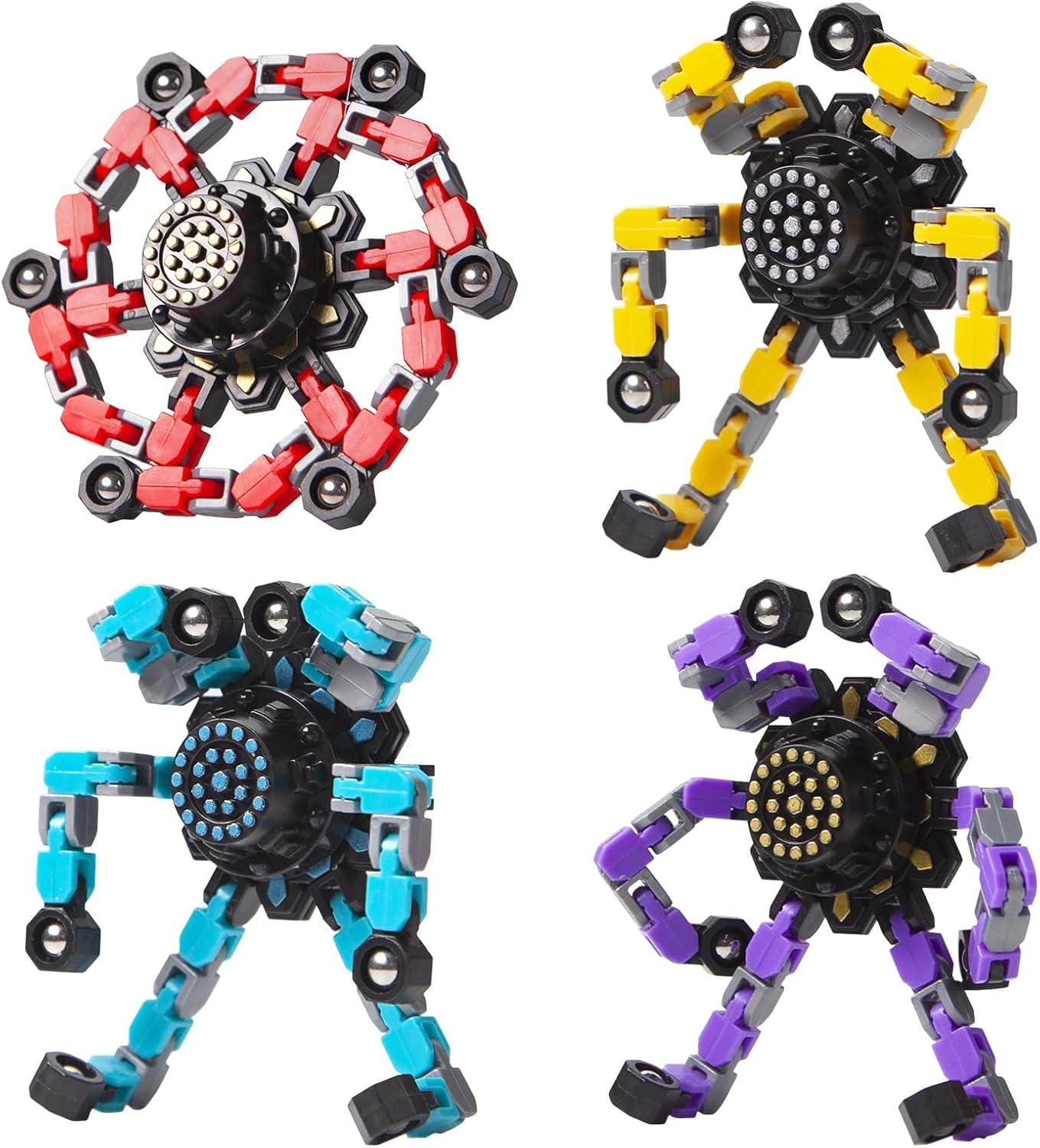 OMOMMD Easter Basket Stuffers,Transformable Fidget Spinners Toys 4 Pcs for Kids and Adults Stress Relief Sensory Toys for Boys and Girls Age 8-13 Fingertip Gyros Easter Party Favors Birthday Gifts for Teens