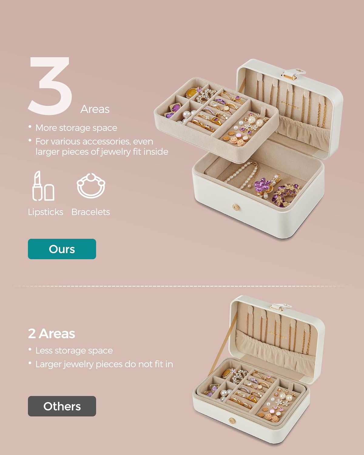 2-Layer Jewelry Organizer Box for Earrings, Necklaces, Bracelets - Portable Jewelry Storage with Large Capacity