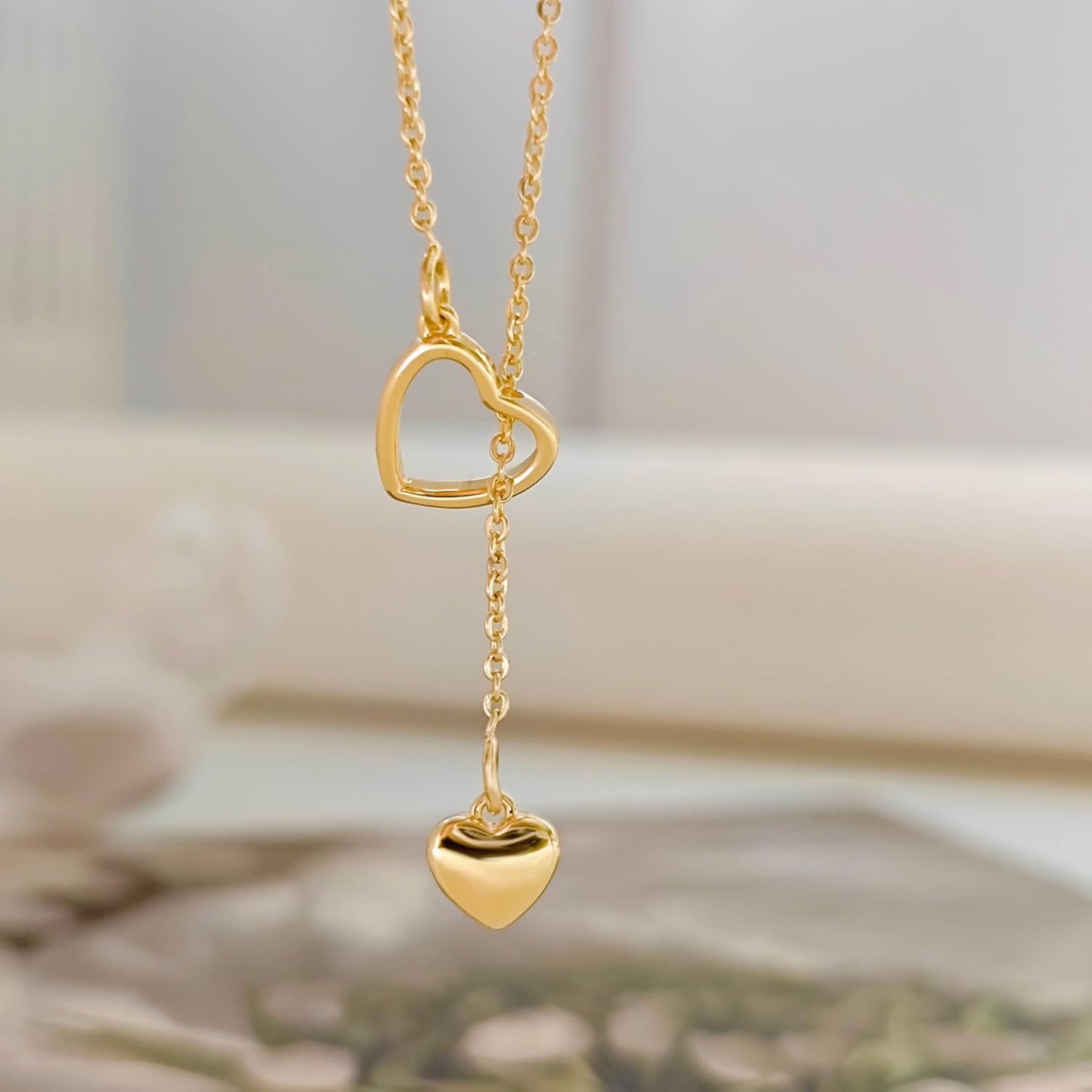 Lariat Gold Necklace for Women: Dainty 14K Gold Plated/Silver Y-Shaped Beaded Drop Chain, Trendy Gift