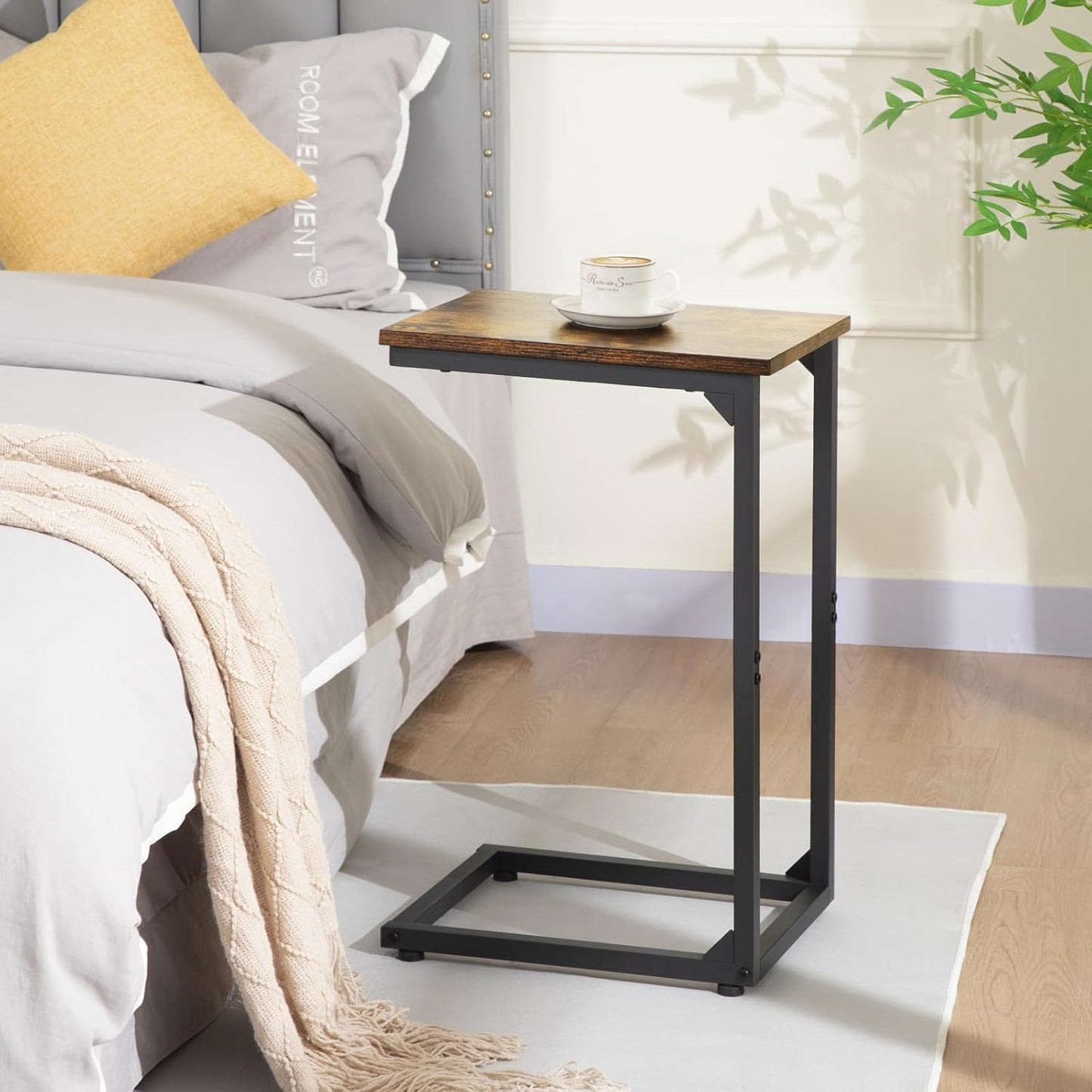 C Shaped coffeeTable, End Tables Living Room Set of 2, Slide Under Couch Table for Sofa, Small Space