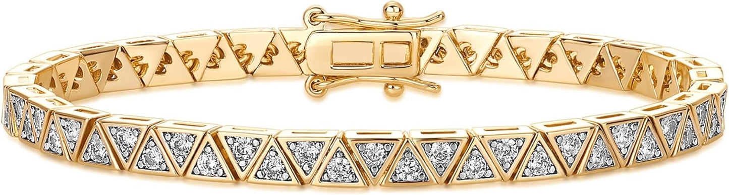 14K-18K Gold Plated Simulated Diamonds Bezel Set Tennis  -  Round Pear Heart Statement Bride Gold Bracelet Stack - Sizes 6.5-7.5 Inch
