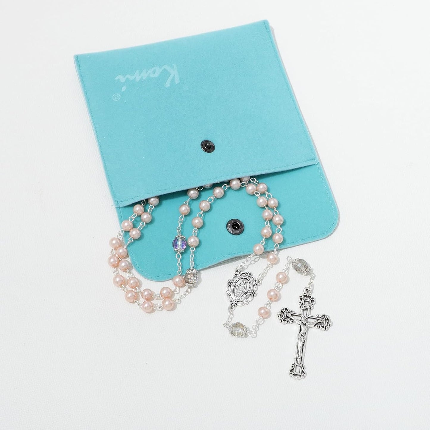 6mm Pearl Rosary Beads With Crucifix - Women's Catholic Prayer Necklace, Gift Box & Pouch Included