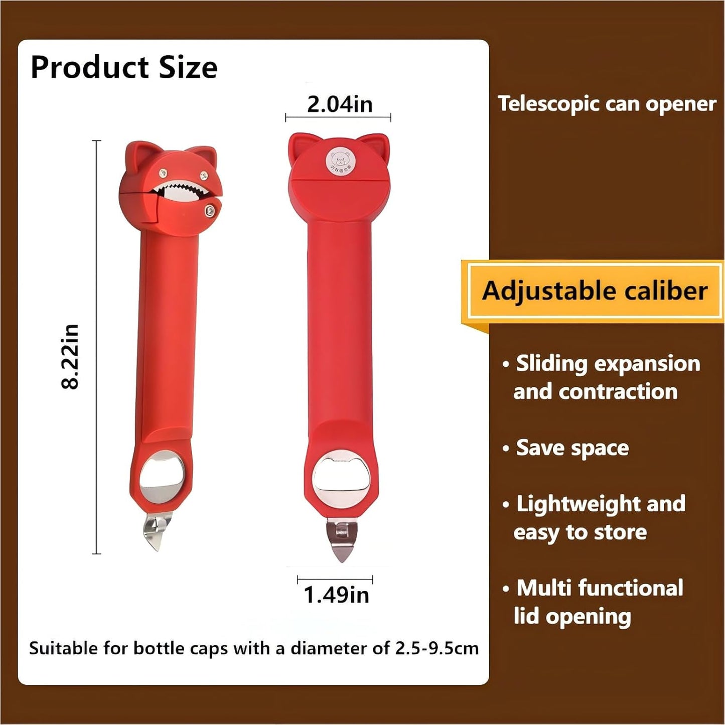 Multi function Retractable Magnetic Can Opener and bottle cap opener for Weak Hands