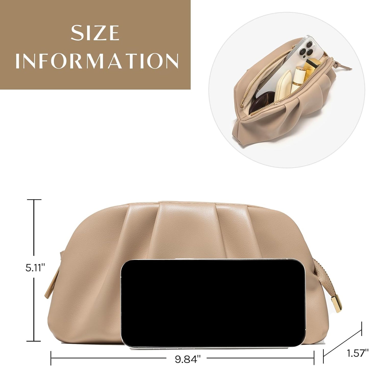 Dressy Vegan Leather Clutch Purse for Women Formal, Soft Pleated PU Evening Clutch for Weddings, Proms