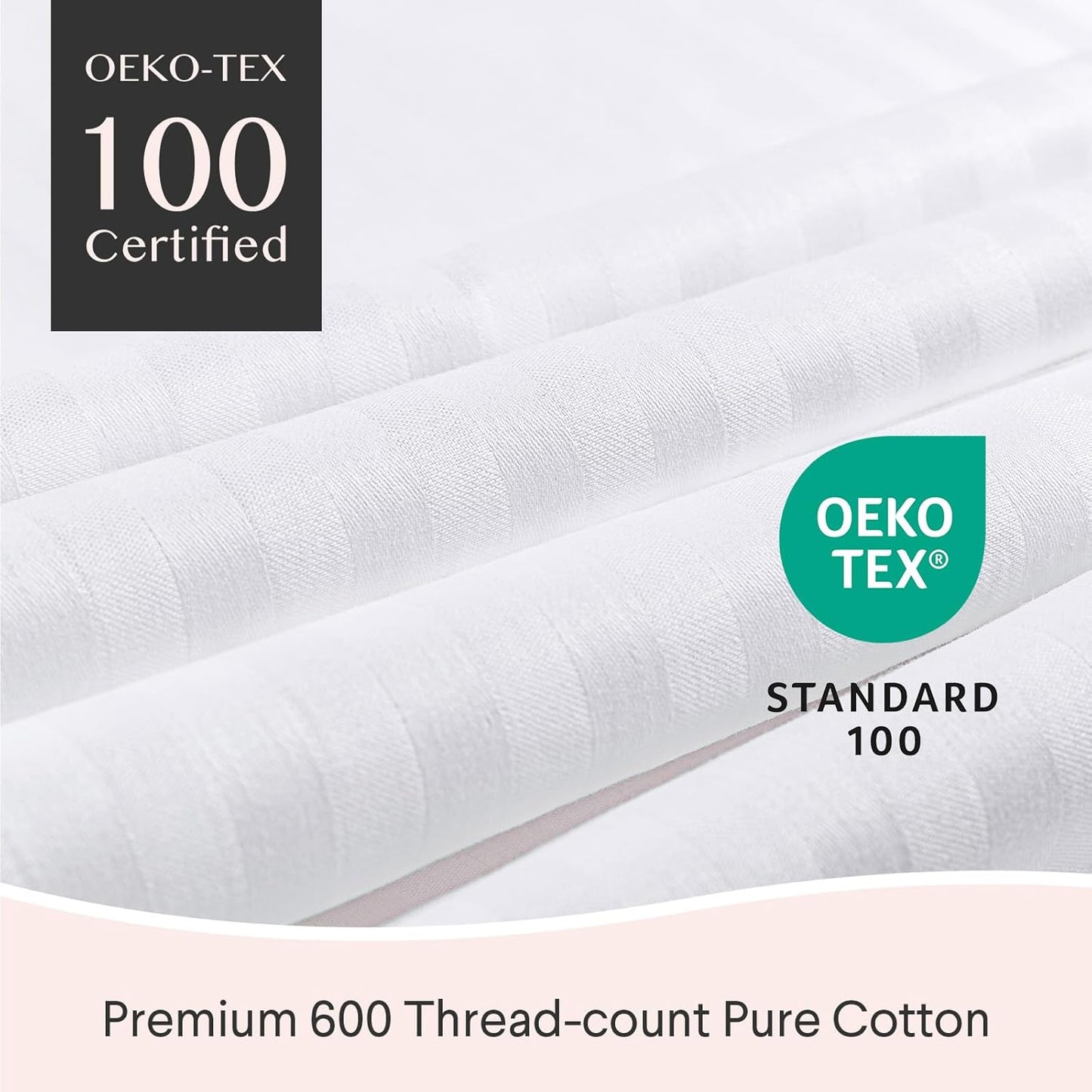 600TC 100% Cotton Pillow Protectors, Standard Size (20x26), 4 Pack, Oeko-TEX Certified, Hotel Grade Pillow Cover with Silent Zipper, Zip Up Pillow Cases, White