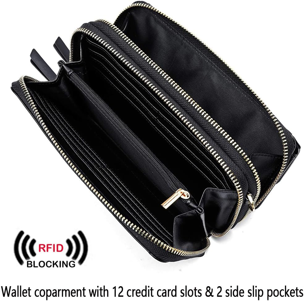 RFID Crossbody Wallet Wristlet Purse with Phone Pocket For Women Vegan Leather