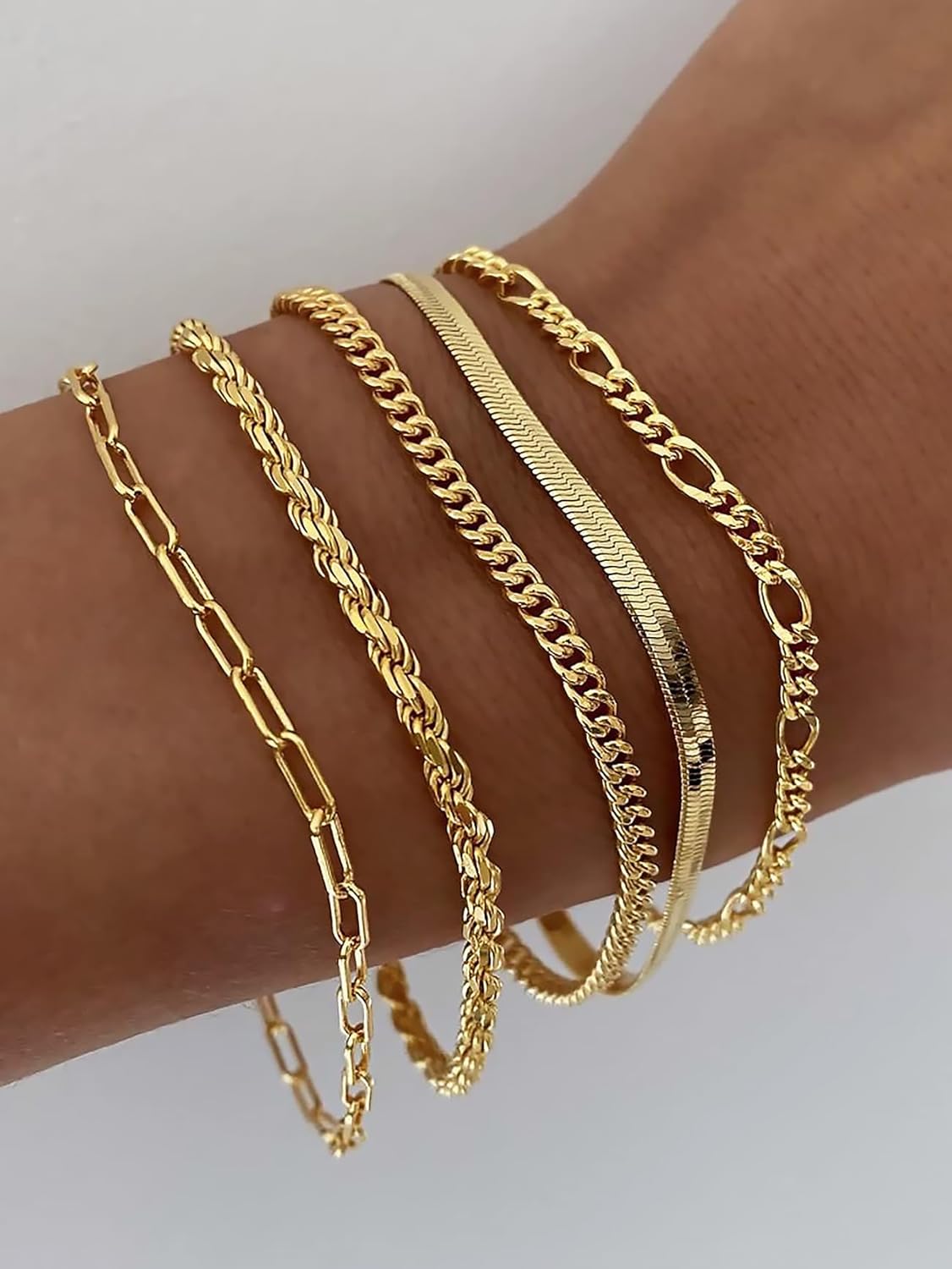 Gold Bracelets for Women Waterproof, 14K Real Gold Jewelry Sets Trendy Thin Dainty Stackable Cuban Link