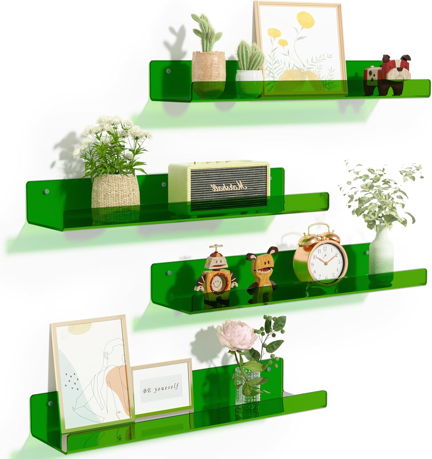 Acrylic Shelves for Bathroom Storage, 15" Floating Shelves Wall Organizer, 4 Pack
