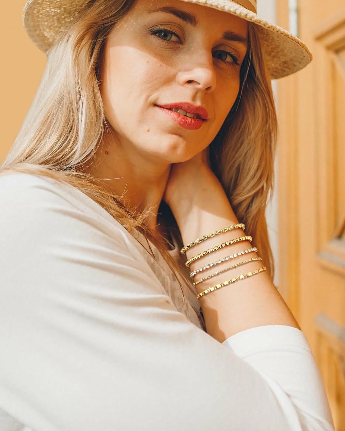 14k Chunky Gold Bracelets for Women Non Tarnish, Womens Gold Bracelet Stack Layered Chunky Chain Bracelets Waterproof Link