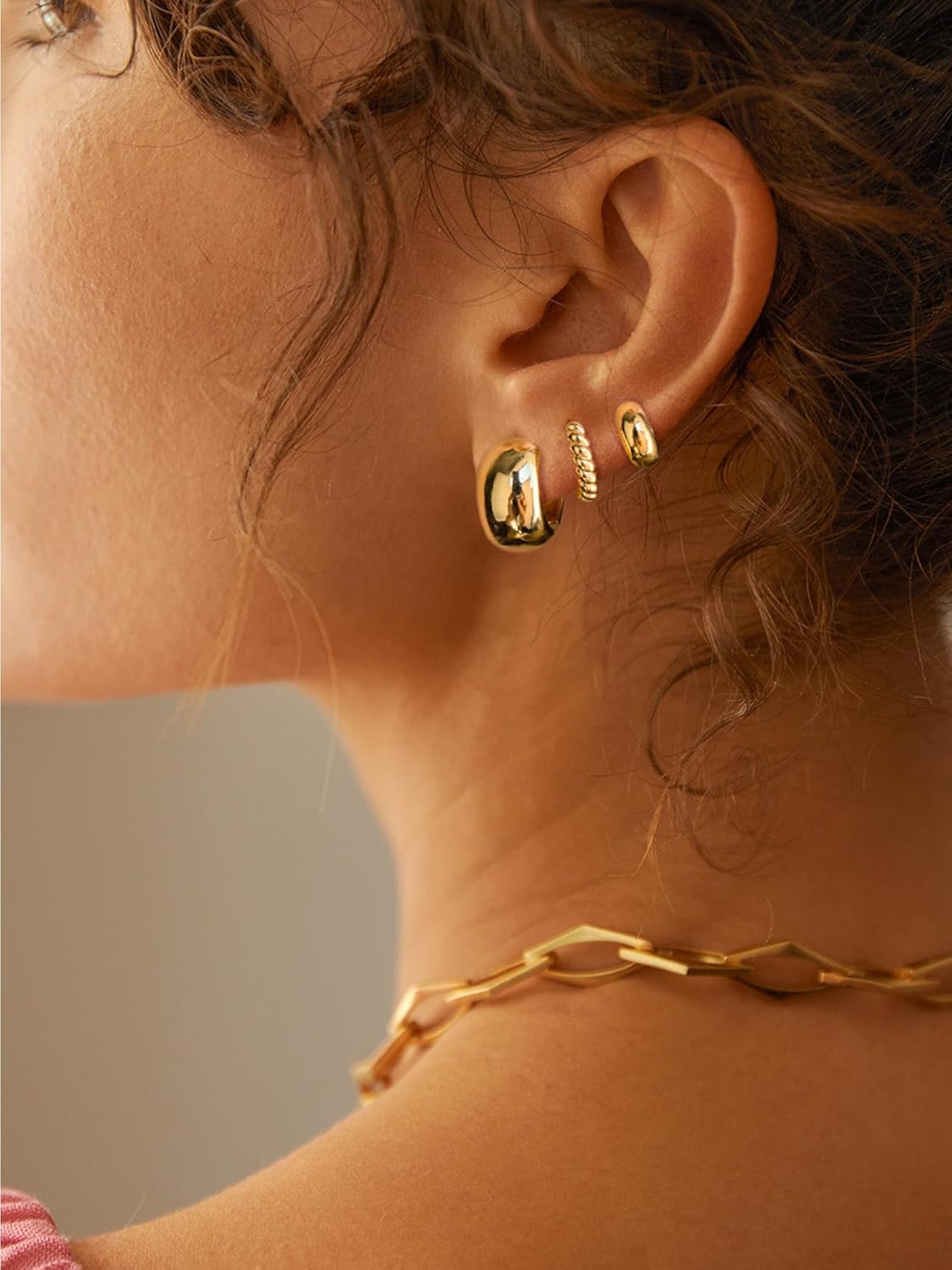 Freekiss 3 Pairs Gold Hoop Earrings Set: Dainty Stud Earrings Trendy Small 14K Gold Plated Hypoallergenic Dangle Cartilage