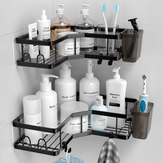 2 Pack Adhesive Shower Corner Organizer Shelves, No Drilling （for 90° Corners Only）