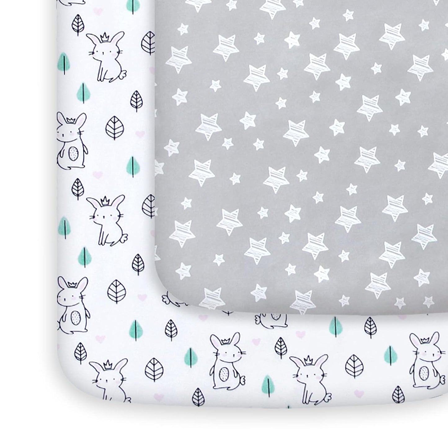 2 Pack Mini Crib Sheets, Stretchy Playard Fitted Sheet, Soft and Breathable Material, Stars & Bunny