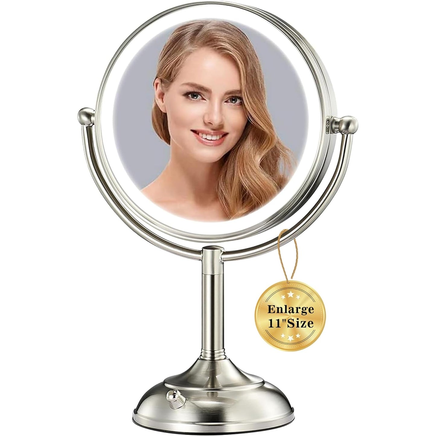 11.8" Extra Large 17" Tall Lighted Makeup Mirror, 1X/5X/10X 3-Sided , 3 Color 360° Swivel Dual Power Vanity Mirror