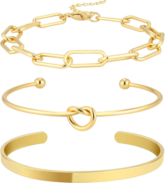Reoxvo 14K Gold Plated Bangle Cuff Bracelets for Women Non Tarnish Gold Bracelet Stack Jewelry Set for Women Trendy
