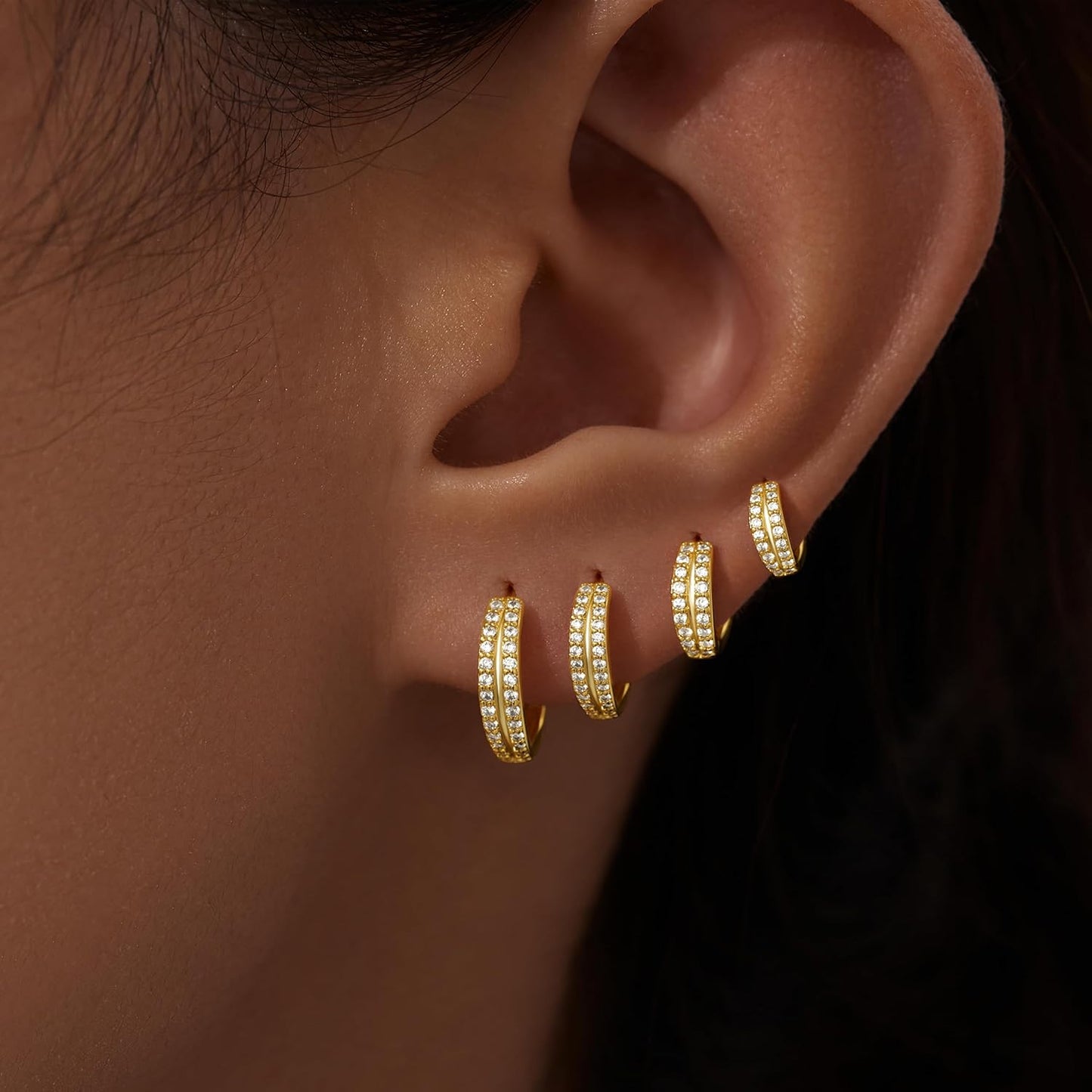 Small Gold Huggie Hoop Earrings Set for Women Men Hypoallergenic 14K Plated Stack Cartilage Earrings, Multiple Piercing