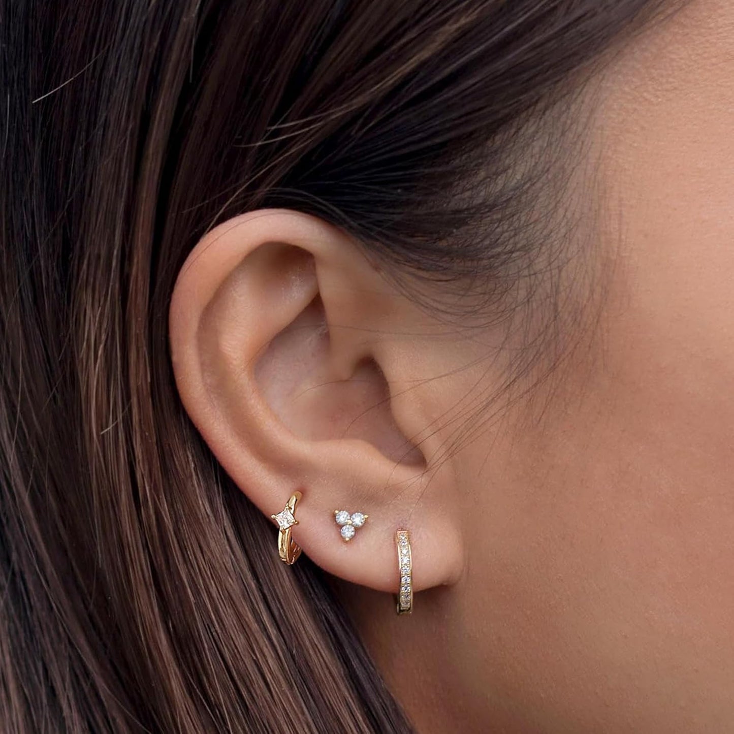 Gold Earrings for Women, 14k Gold Plated Dangle Huggie Earrings for Women Trendy Dainty Gold Hoop Earring Stacks