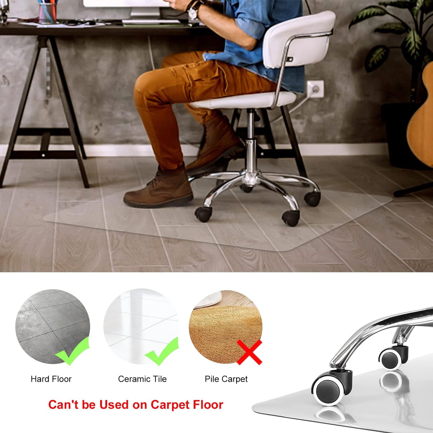 OMOMMD Clear Chair Mat, Hard Floor Use, 48" x 30" Transparent Office Home Floor Protector mat Chairmats (30" X 48" Rectangle)