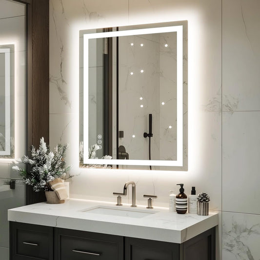 32"x 24" LED Bathroom Mirror with Lights, Dimmable, Double Lights, Backlit + Front Lit