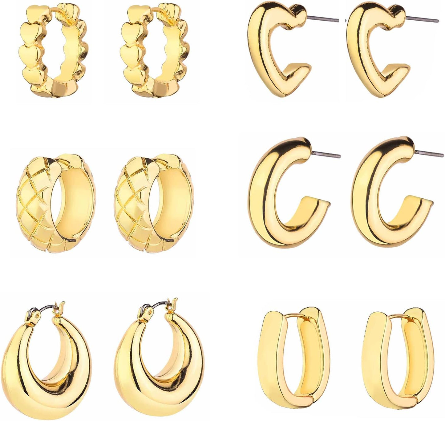 Chunky Hoop Earrings Set 14K Gold Hoop Earrings for Women Hypoallergenic, Thick Hoops Earring set, Twist Huggie Hoop Earring