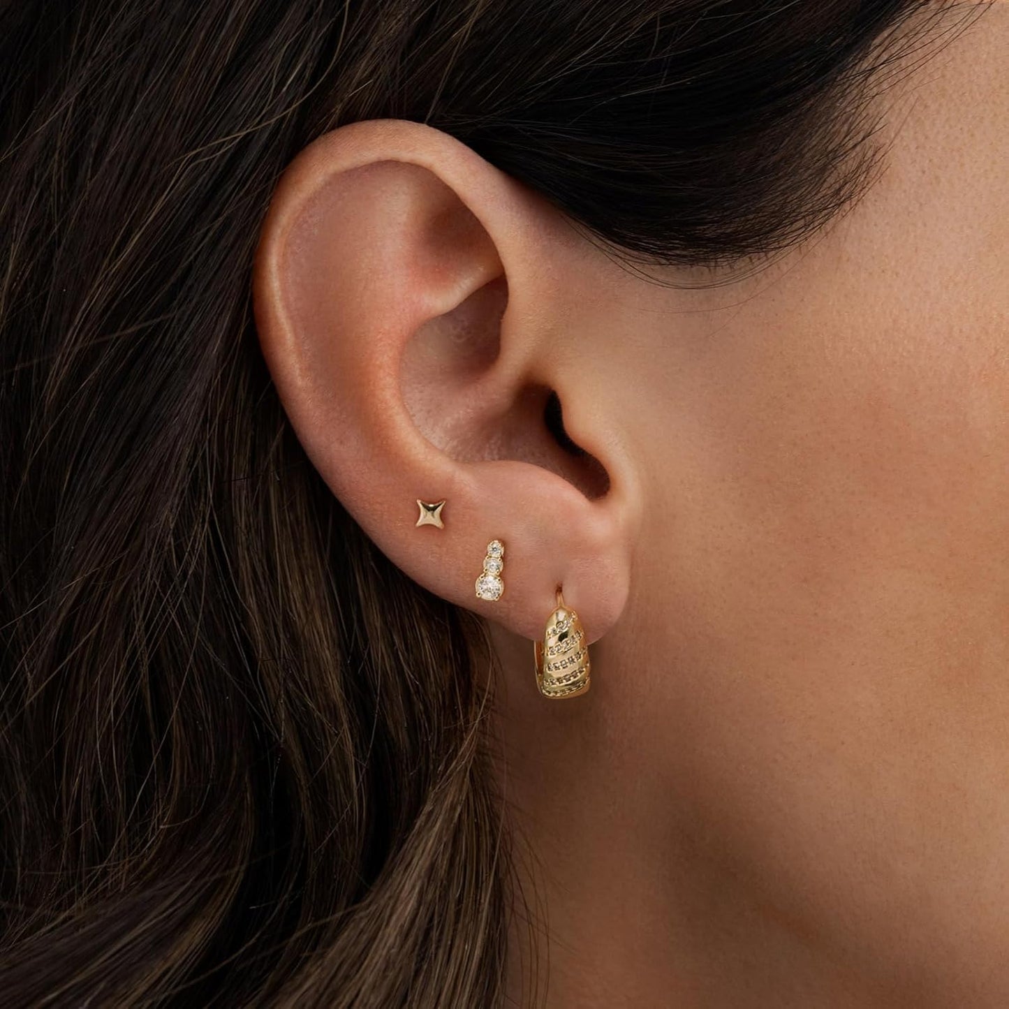 Gold Hoop Earrings Set for Women Trendy, 14K Gold Plated Chunky Hypoallergenic Small Diamond Cartilage Hoops Cute Cubic