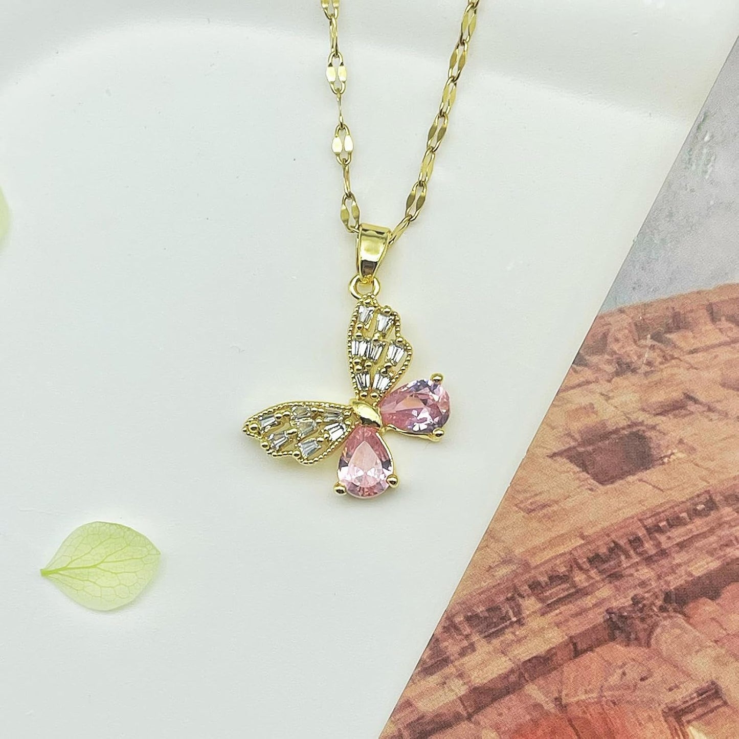 Gold Butterfly Necklace for Women - Dainty Gold Pendant Necklaces Cubic Zirconia Necklace, Butterfly Jewelry Gifts for Women, Teen Girls