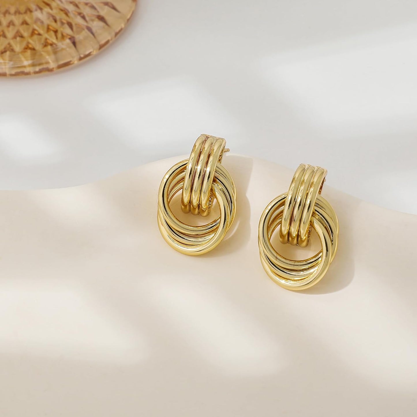 Trendy Gold Plated Knot Earrings for Women Chunky Statement Drop Dangle Earrings Lightweight Fashion Accessories Gold Jewelry