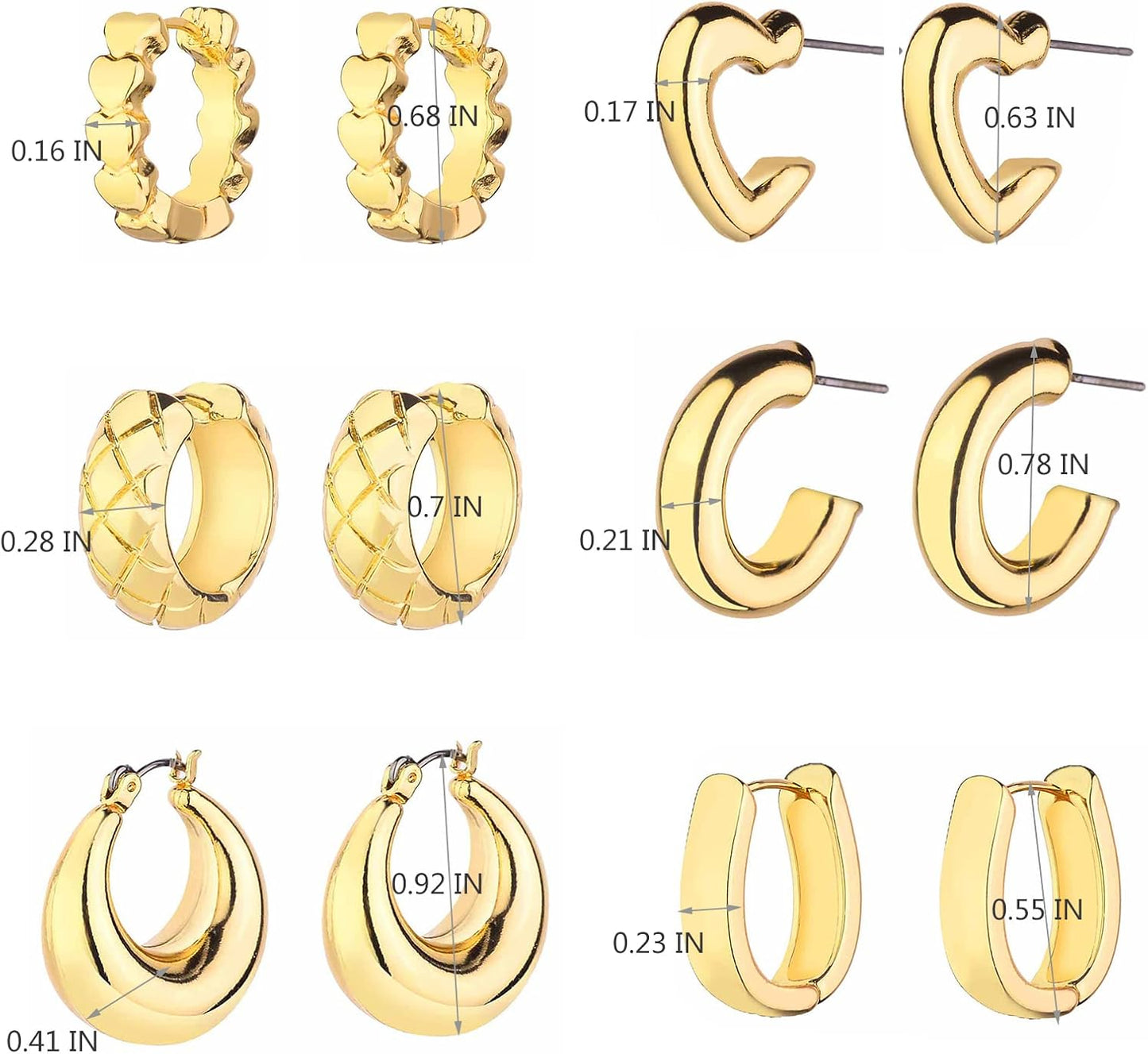 Chunky Hoop Earrings Set 14K Gold Hoop Earrings for Women Hypoallergenic, Thick Hoops Earring set, Twist Huggie Hoop Earring