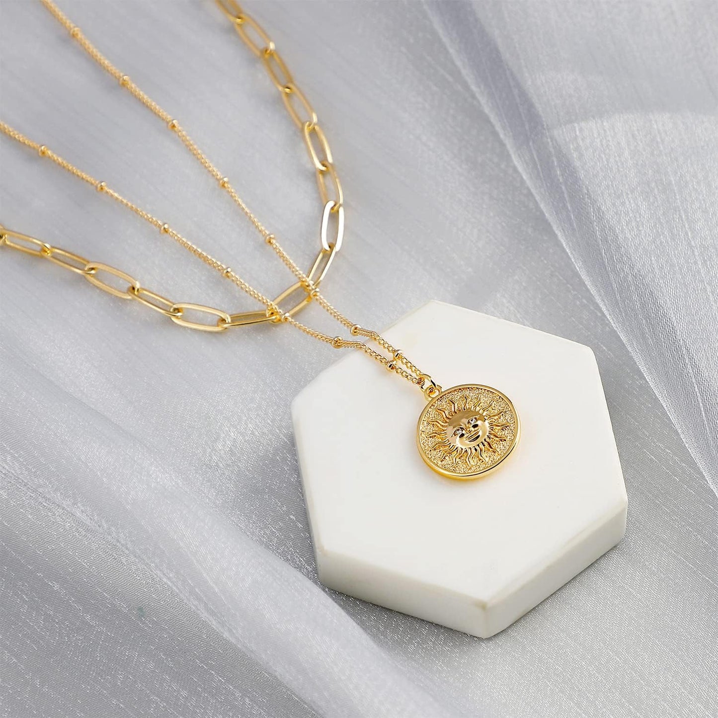 Layered Heart Necklace, Handmade 18K Gold Plated Dainty Choker With Arrow Bar Pendant for Women