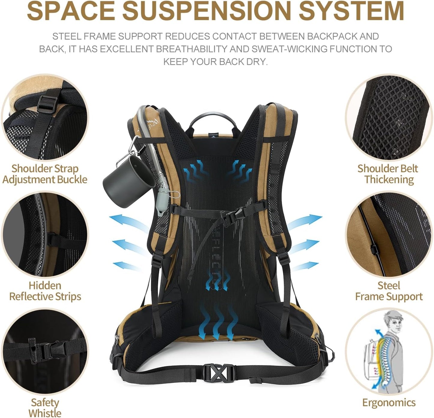 Waterproof Hiking Daypack with 3L Water Bladder and Rain Cover, Lightweight Travel Camping Backpack