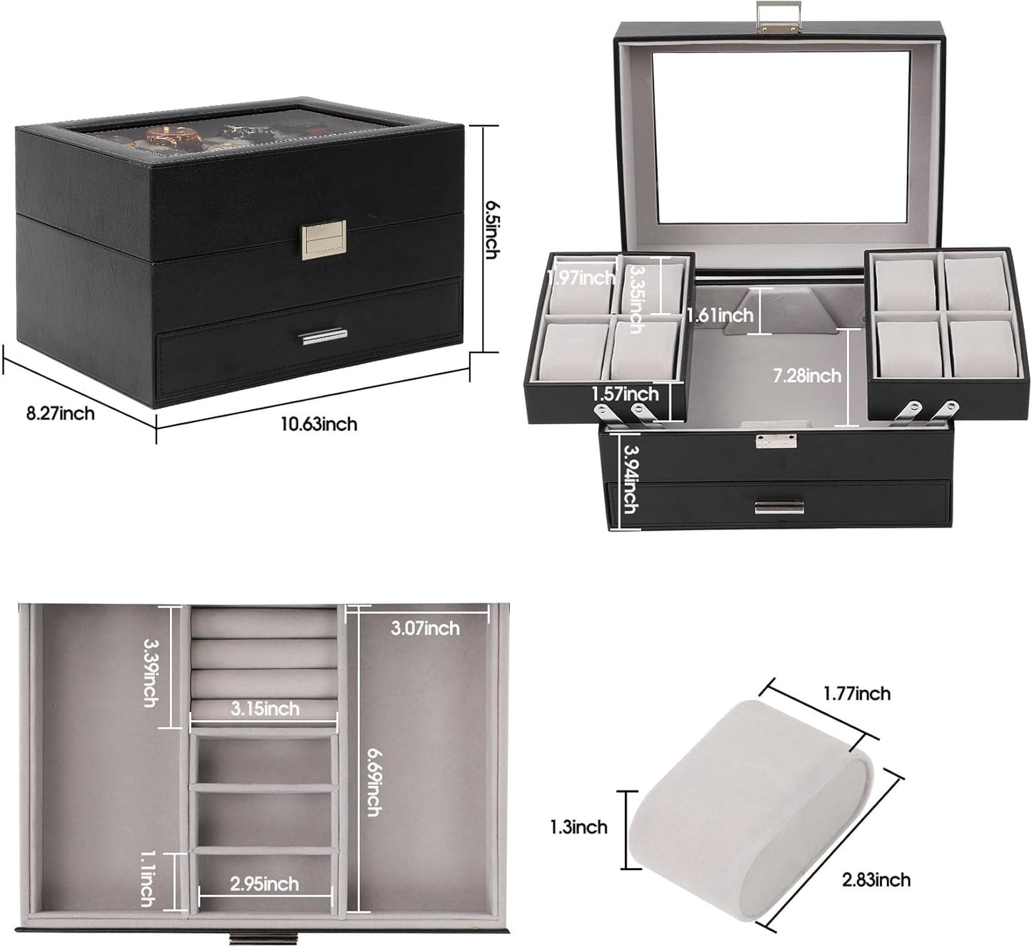 Watch Case for Men, 8 Slot Watch Display Case, 3 Layers Large Sunglass Storage Organize