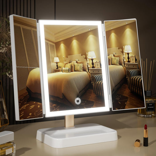 Rechargeable Lighted Mirror with 1X 2X, 3X, Magnification, Color Temperature Options