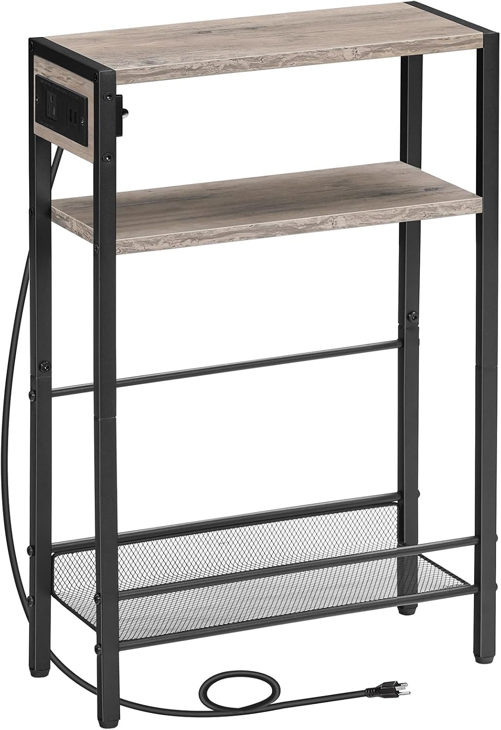 Small Narrow Side Table with Charging Station, Slim Nightstand with USB Ports Outlet