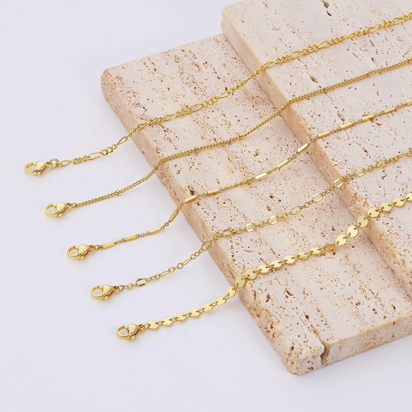 Gold Bracelets - Real 14K Women's Cute Tennis Cubic Beaded Link Paperclip Dainty Bracelet Pack